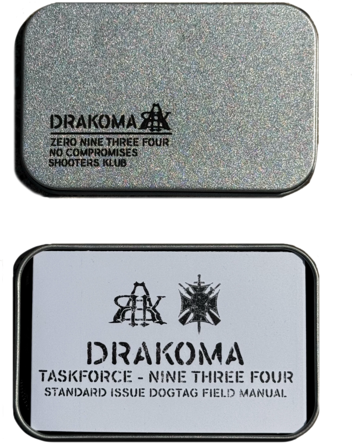 Task Force 934 Dog Tag metal storage tin, lid and base with Task Force 934 markings